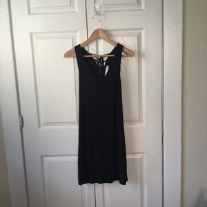 DELACY Black V-Neck Knit Shift Dress Size XS Lace Up NEW